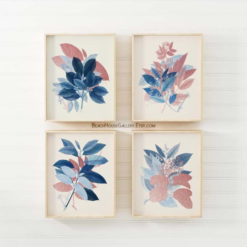 Navy Blush Wall Art Blush Botanical Art Farmhouse Rustic Etsy
