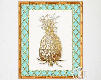 Mint Gold Art, Golden Pineapple Wall Art, Pineapple Print, Pineapple Decor, Mint Gold Decor, Golden Pineapple,Tropical Pineapple, Mint Gold