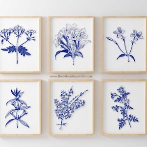 Imprimés floraux bleu marine et blanc, ensemble d’imprimés bleu royal, imprimés botaniques marine, fleur botanique blanc marine, art mural floral marine