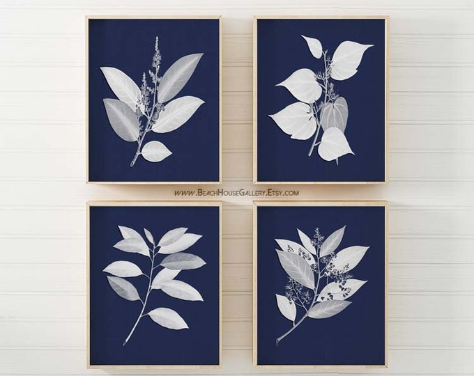 Navy Blue White Wall Art Navy White Botanical Botanical Etsy