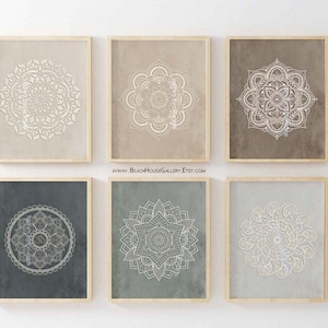 Minimalist Mandala Art Prints: Taupe Cream Boho Decor Set