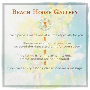 The image is a gallery listing for fine art prints, specifically featuring a painting of a palm tree. The text provides information about the gallery and the types of art prints available, but does not describe each individual piece in detail.
