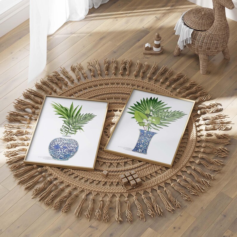Chinoiserie Plant Art Print: Blue White Ginger Jar, Tropical Palm Bild 12