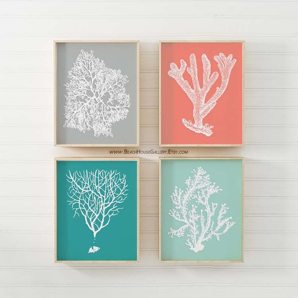 Teal and Coral Wall Art Etsy