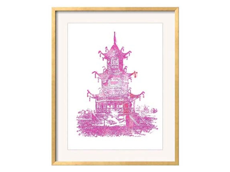 Pink Pagoda Chinoiserie Pagoda Wall Art Pink Wall Art Etsy