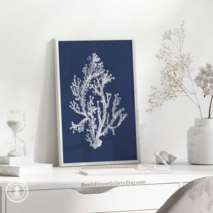 White Coral on Navy, Blue Coral Wall Art, Navy Blue Coral Print, Navy White Wall Art, Navy Blue Home Decor, Coral Print, Set of three image 7