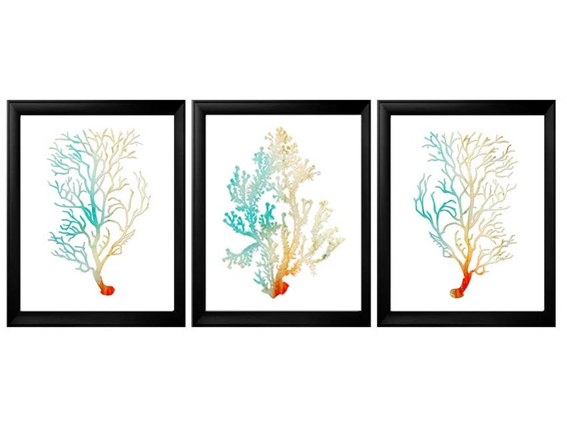 Watercolor Sea Coral Print Set of 3coral Wall Art Coral Etsy