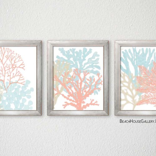 Coastal Decor Peach Mint Wall Art Baby Girl Nursery Decor Etsy