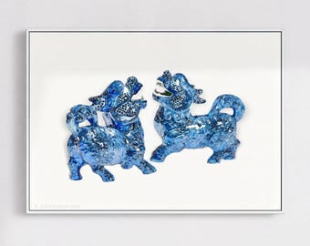 Blue Chinoiserie Foo Dog Watercolor Art Print