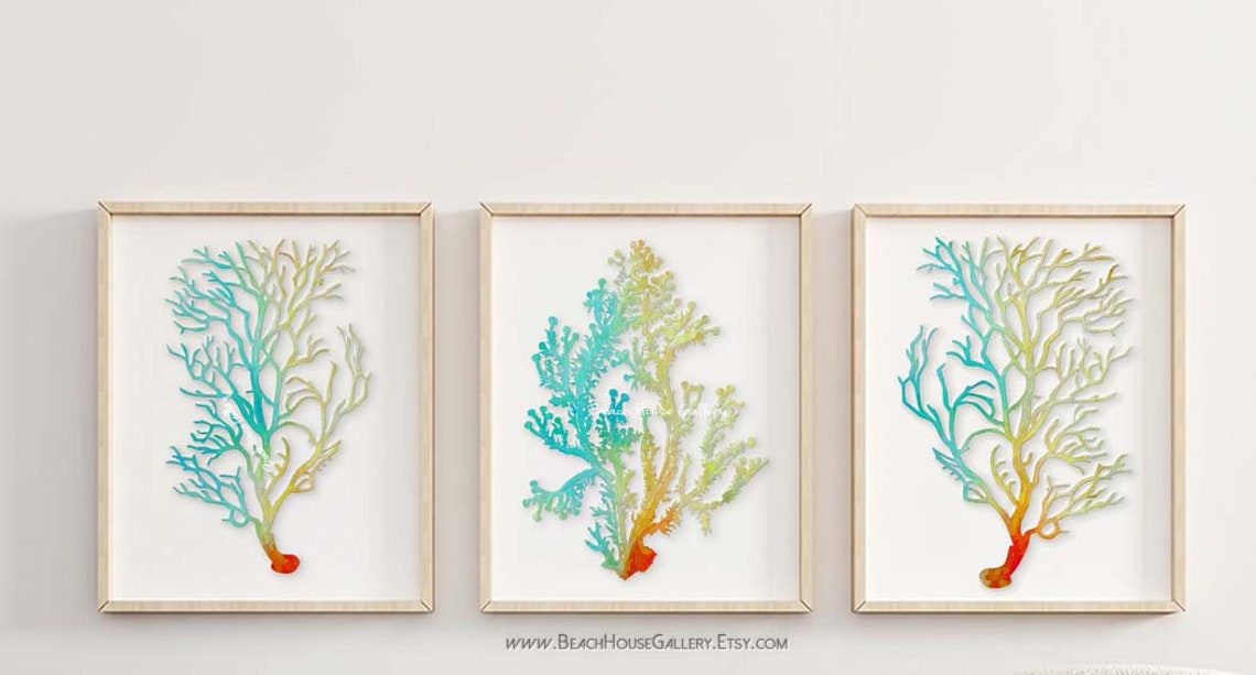 Watercolor Sea Coral Print Set of 3coral Wall Art Coral - Etsy