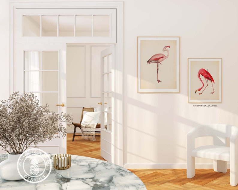 Flamingo Prints Set: Chinoiserie Chic, Tropical Wall Art image 5