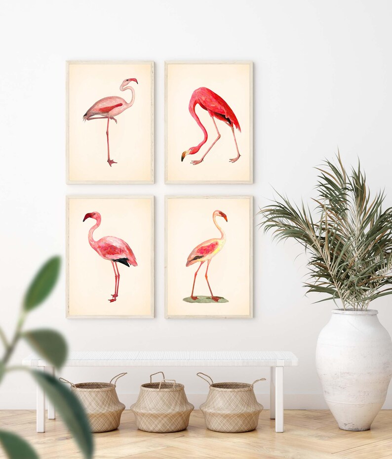 Flamingo Prints Set: Chinoiserie Chic, Tropical Wall Art image 2