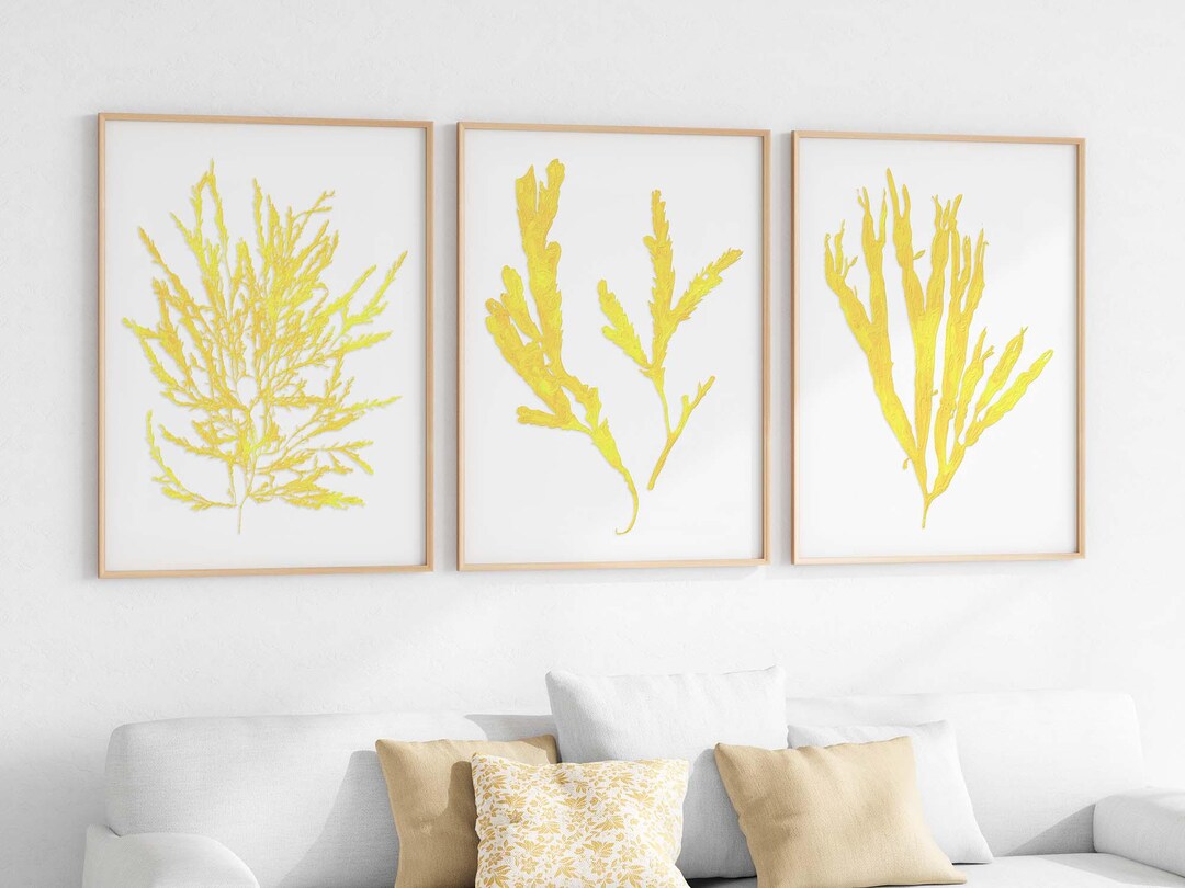 Yellow Wall Art, Yellow Bedroom Art, Yellow Beach Decor, Set of 3 ...
