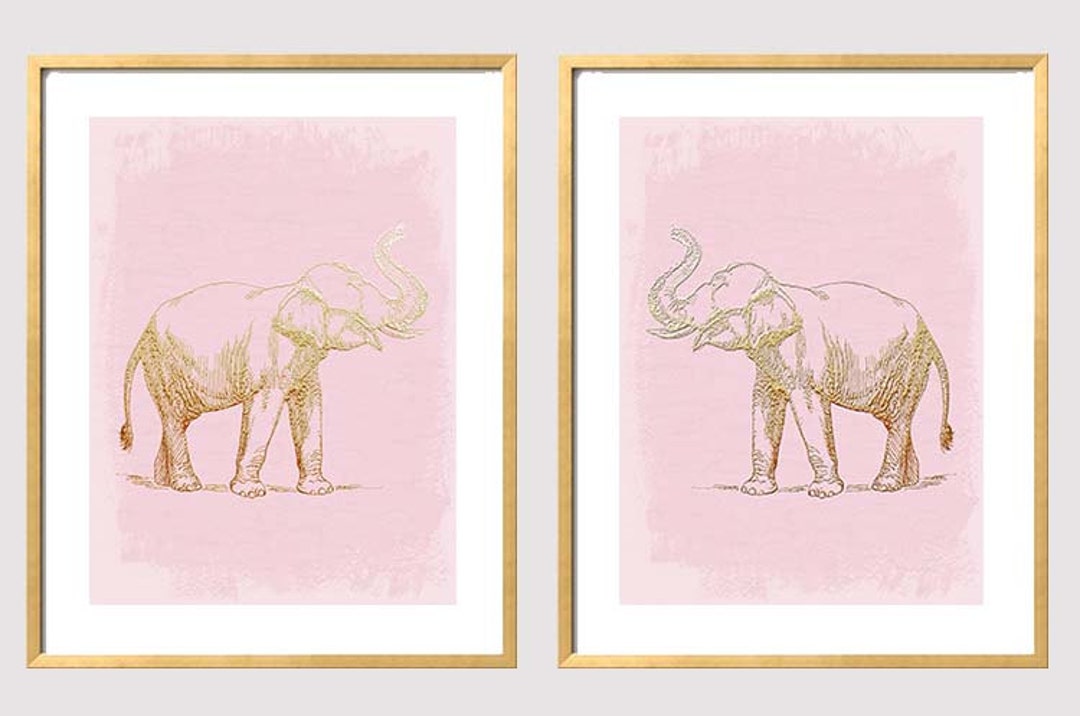 Elephant Art Pink Gold Elephant Art Good Luck Feng Shui Etsy