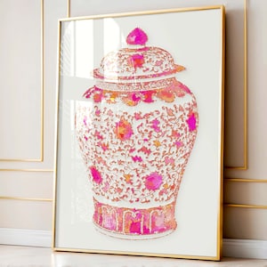 Pink Ginger Jar Print, Palm Beach Chic Wall Art, Preppy Aesthetic, Preppy Wall Art, Orange Nursery Art, Pink Orange Art, Preppy Gift