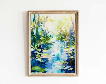 Bayou Landscape Art: Blue Waters and Greenery - Southern Wall Decor