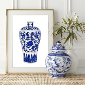 Blue and White Vase Art Print: Chinoiserie Decor