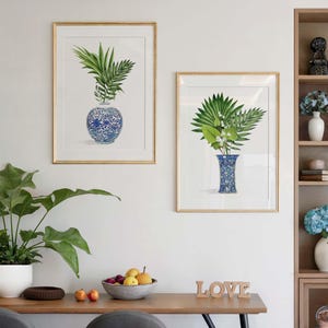 Chinoiserie Plant Art Print: Blue White Ginger Jar, Tropical Palm Bild 4