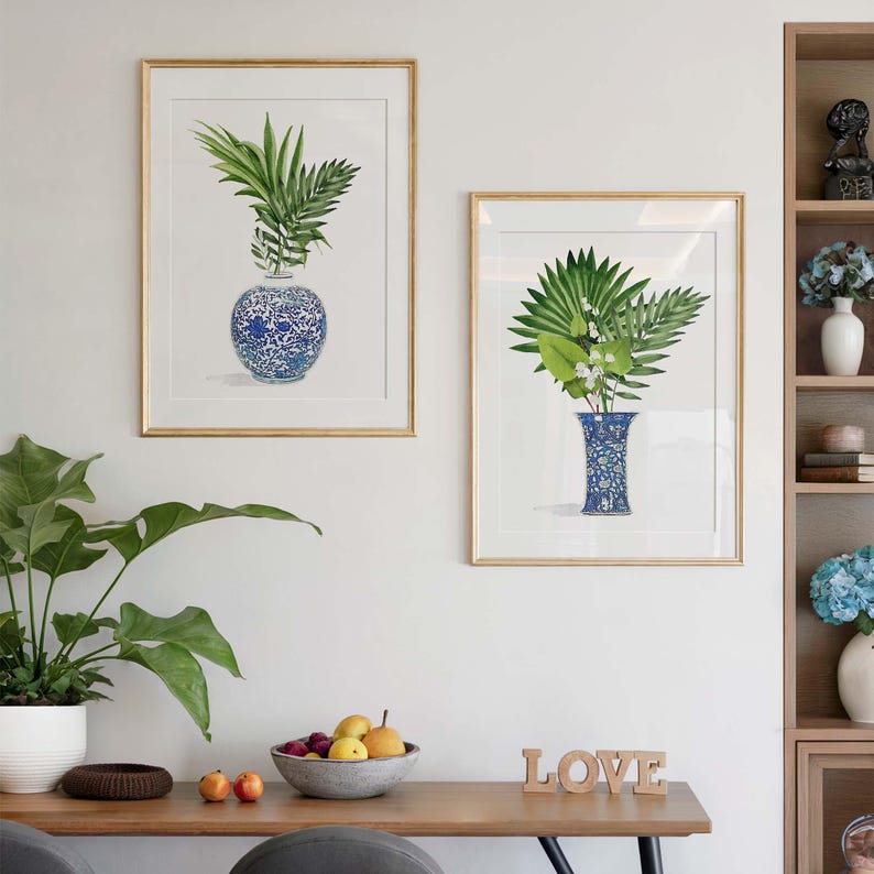 Chinoiserie Plant Art Print: Blue White Ginger Jar, Tropical Palm Bild 4