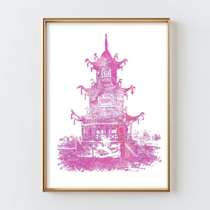 Pink Pagoda, Chinoiserie, Pagoda Wall Art, Pink Wall Art, Chinoserie Chic Wall Art, Pagoda Chinoiserie, Palm Beach Chic, Hollywood Regency