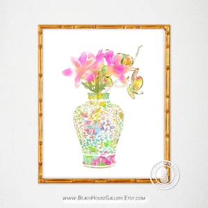 Spring Chinoiserie Ginger Jar Print: Palm Beach Chic Wall Art (Unframed)