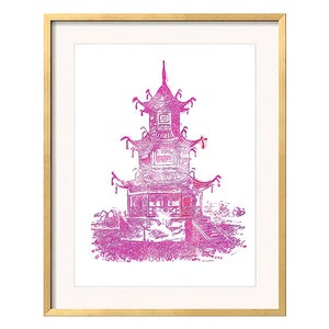 Pink Pagoda, Chinoiserie, Pagoda Wall Art, Pink Wall Art, Chinoserie Chic Wall Art, Pagoda Chinoiserie, Palm Beach Chic, Hollywood Regency