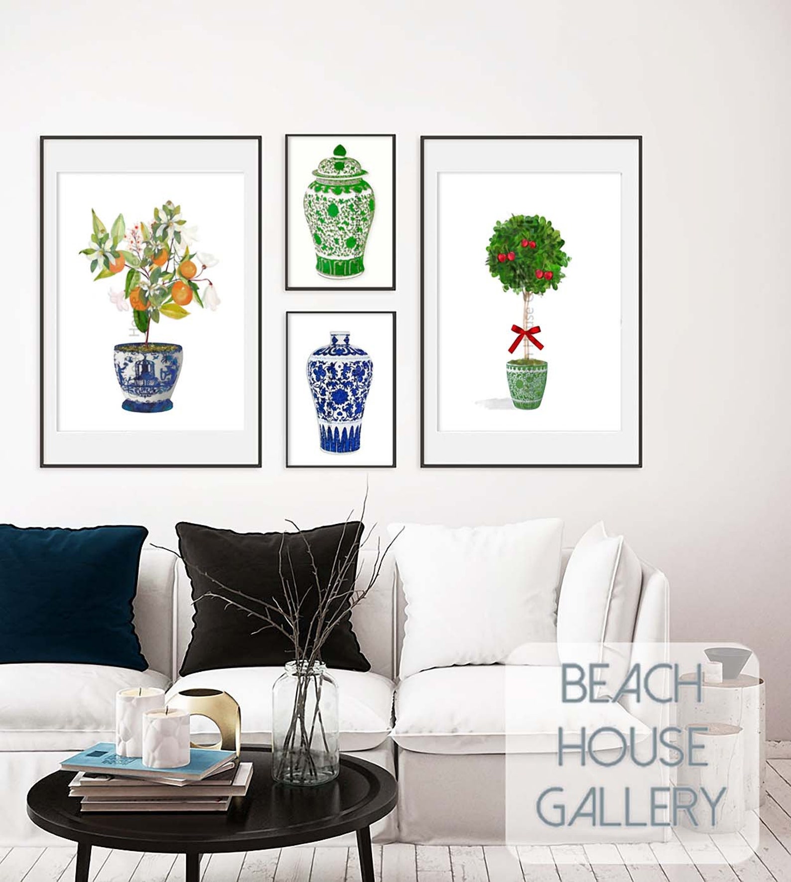 Chinoiserie Kitchen Art Blue White Kitchen Wall art Beach | Etsy