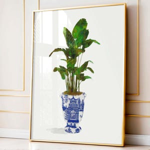 Chinoiserie Ginger Jar Topiary Art Print: Palm Beach Decor