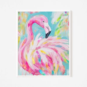 Colorful Flamingo Art Print: Preppy Palm Beach Coastal Decor