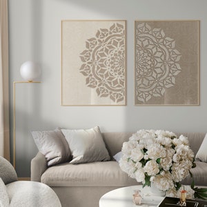 Boho Mandala Art, Taupe Wall Art, Boho Neutral Bedroom Decor