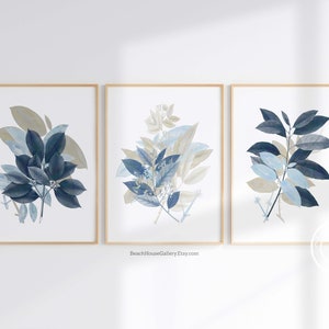 Botanical Print Set: Taupe and Blue Wildflower Art