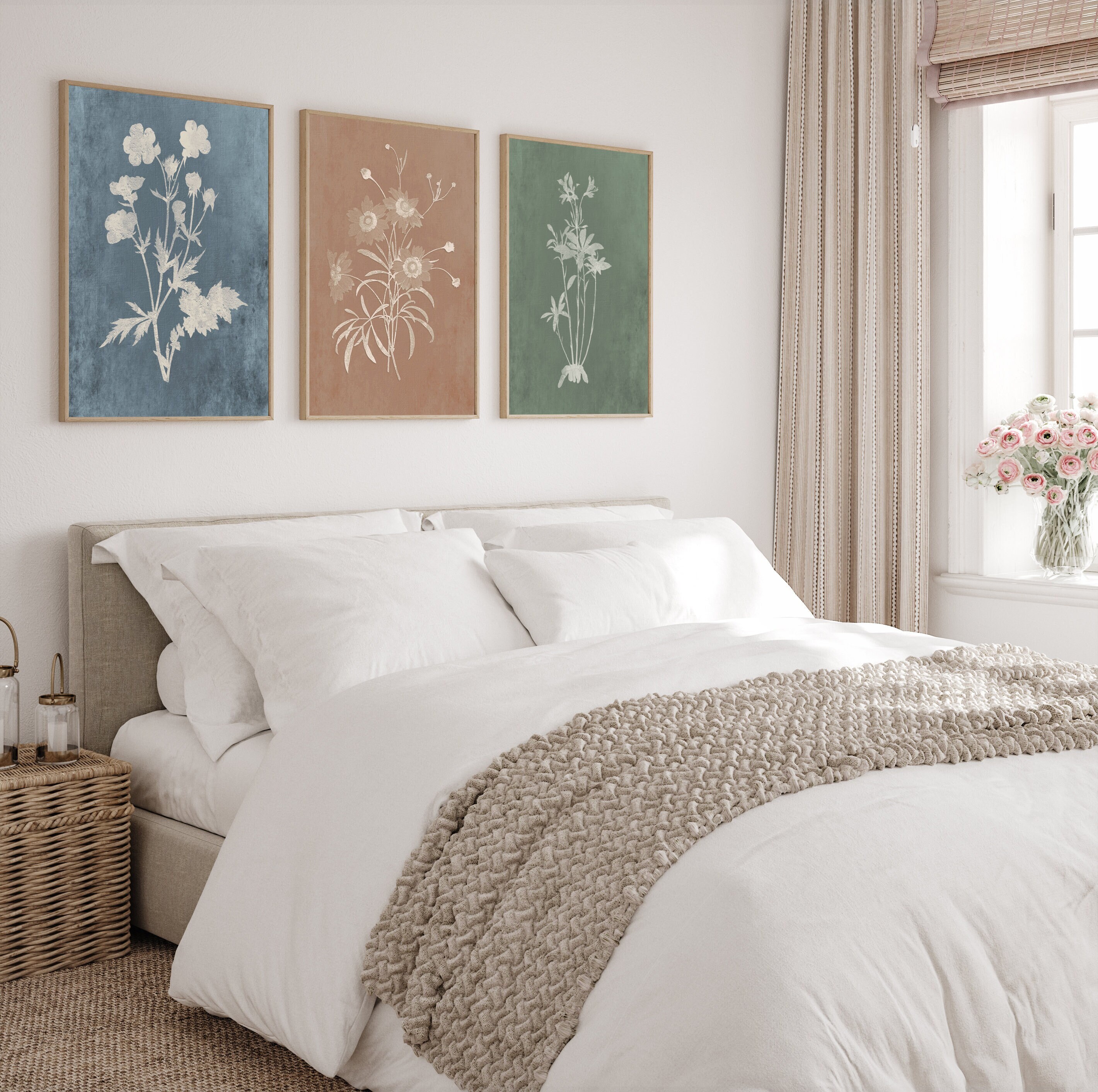 アート254　「ネイチャーS」　インテリアコーディネート Floral Art Prints: Warm Neutral Farmhouse Decor, Set of 3 - Etsy