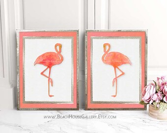 Flamingo Art, Pink Coral Flamingo Wall Art, Tropical Birds, Coral Wall Art, Flamingo Painting, Coral Art, Chinoiserie Chic