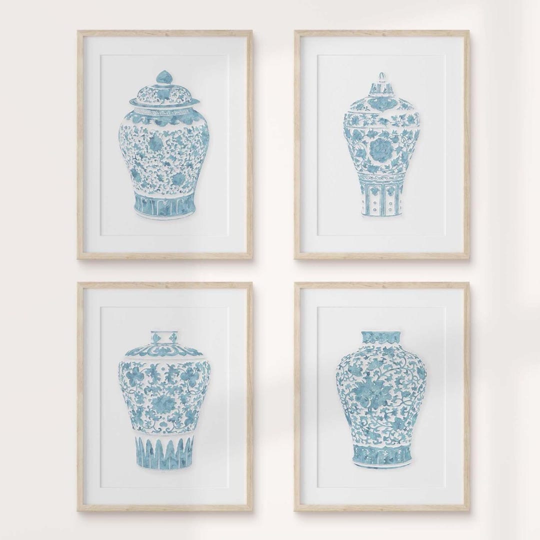 Light Blue Chinoiserie Prints: Ginger Jar & Vase Set of 4 - Etsy