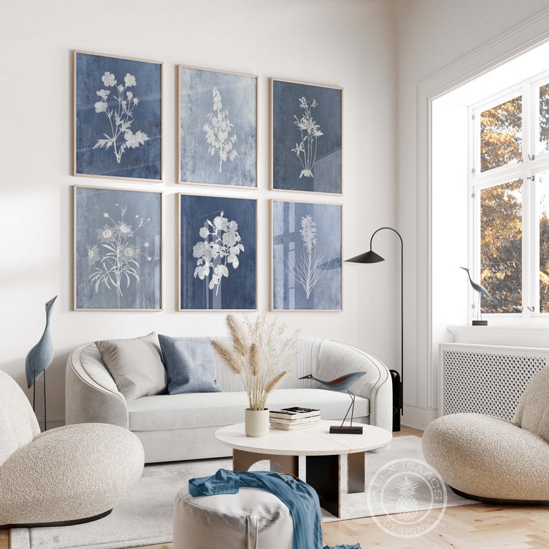 Indigo Wall Art Navy Blue Botanical Art Indigo Blue Etsy