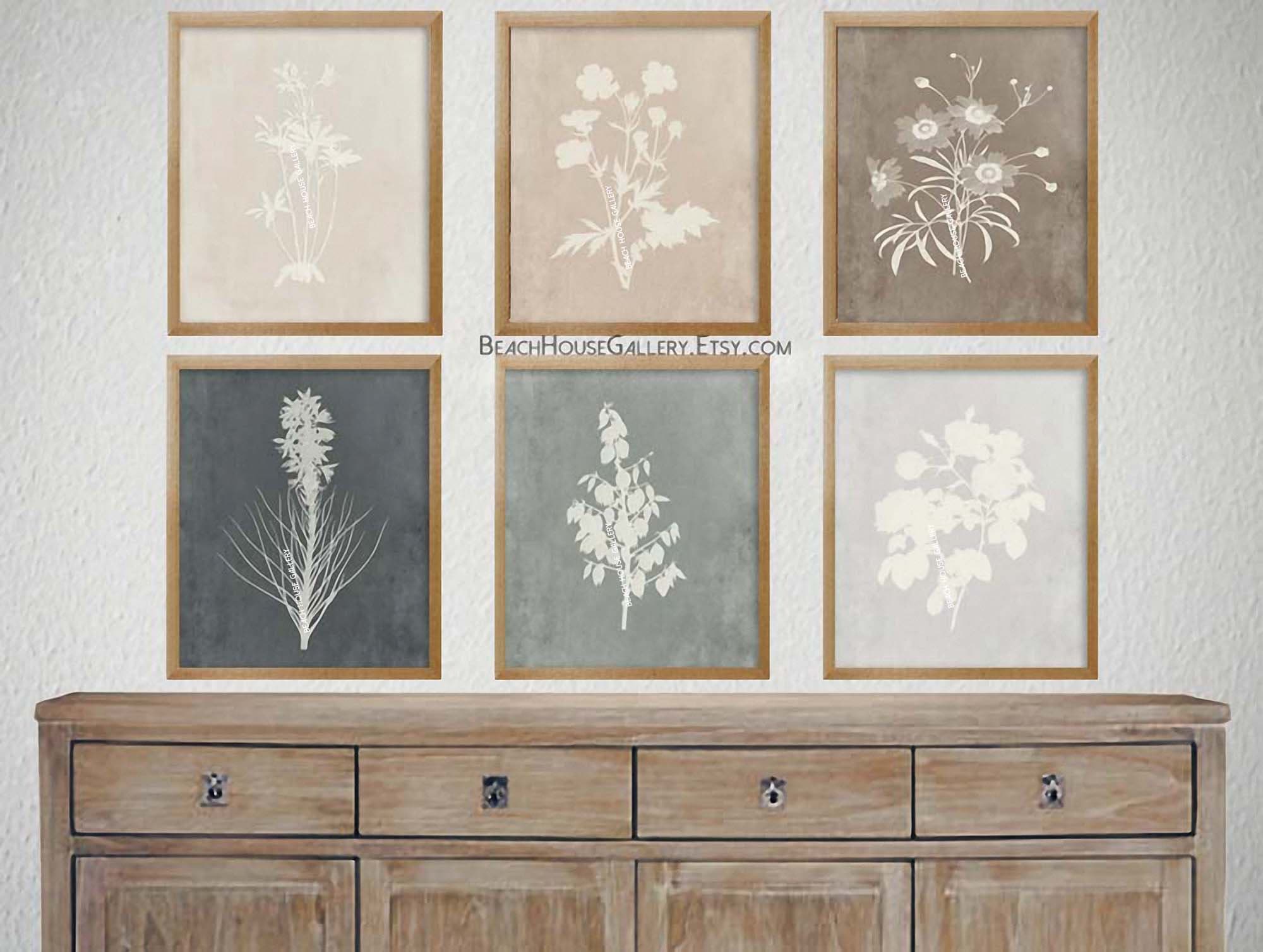 Farmhouse Botanical Print Set, Coffee Cream Beige Botanical Prints, C…