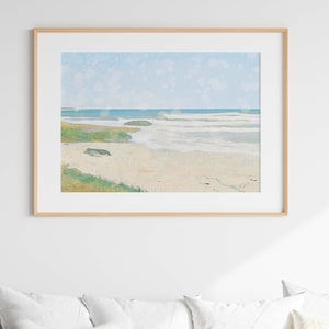 Coastal Beach Print: Pale Blue Ocean Landscape Art