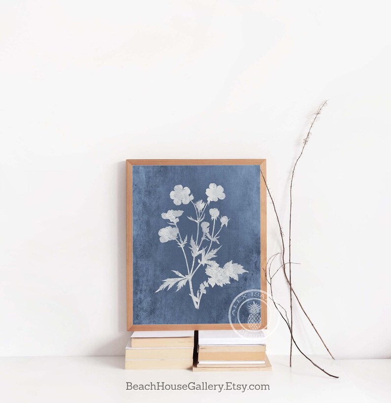 Indigo Wall Art Navy Blue Botanical Art Indigo Blue Etsy