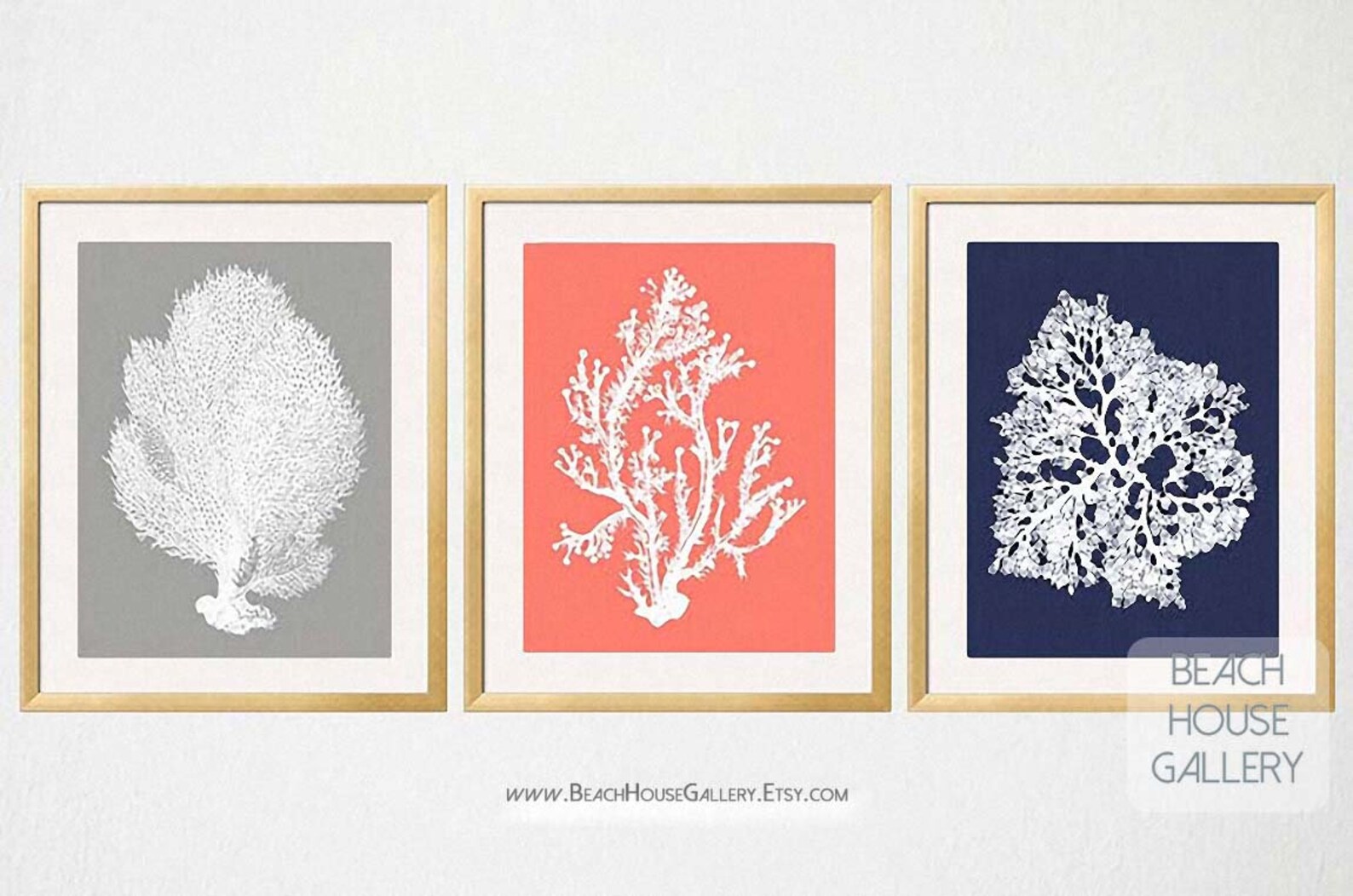 Beach Bathroom Art Custom Colors Navy Coral Gray Sea Coral Etsy