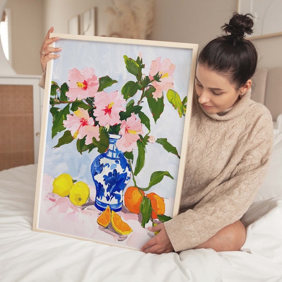 Chinoiserie Hibiscus Art Print: Tropical Jewel Tones