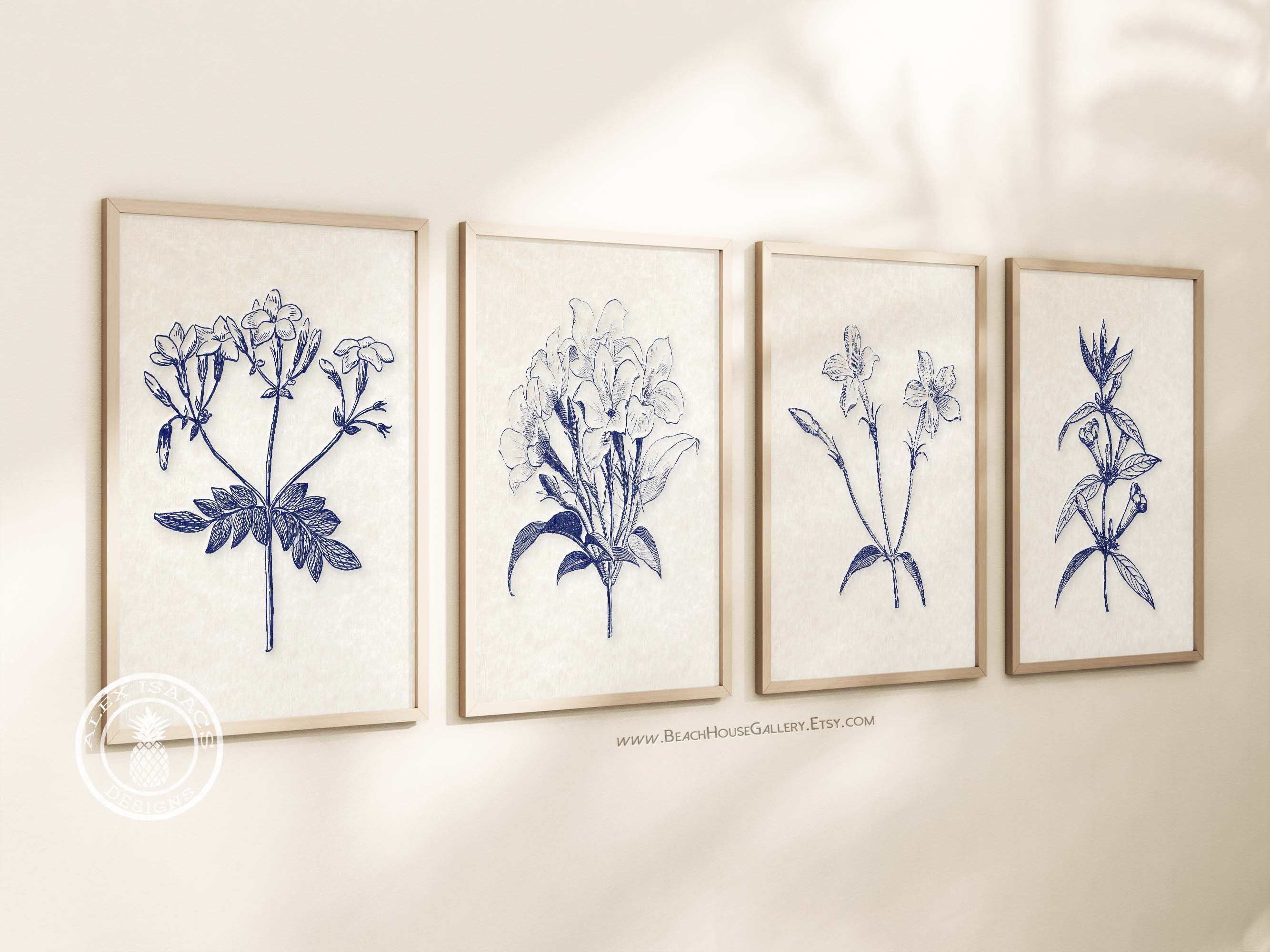 Blue Botanical Art Prints: 19th Century Style, Set of 4 - Etsy