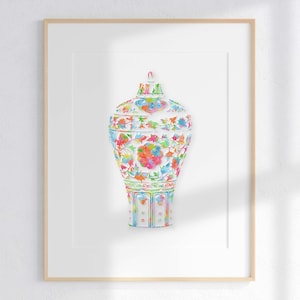 Colorful Ginger Jar Print, Bright Chinoiserie Wall Art, Ginger Jar Print, Beach House Gallery, Palm Beach Chic Decor, Grandmillennial Art