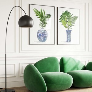 Chinoiserie Plant Art Print: Blue White Ginger Jar, Tropical Palm Bild 11
