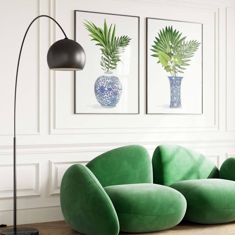 Chinoiserie Plant Art Print: Blue White Ginger Jar, Tropical Palm Bild 11