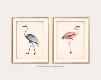 Crane Prints, Chinoiserie Art, Flamingo Print, Asian Art, Tropical Wall Art, Home Decor, Bird Wall Art, Pink Bird, Heron Wall Art, Coastal