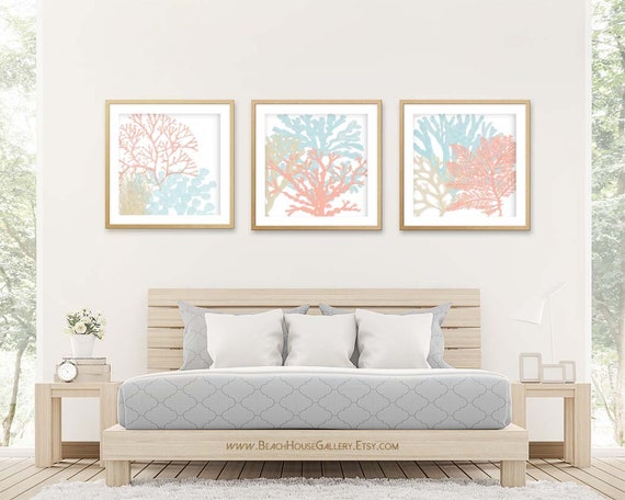 Spring Wall Art Peach Mint Wall Art Baby Girl Nursery Decor Beach Bedroom Art Beach Nursery Art Peach Wall Art Coral Aqua Bedroom Art