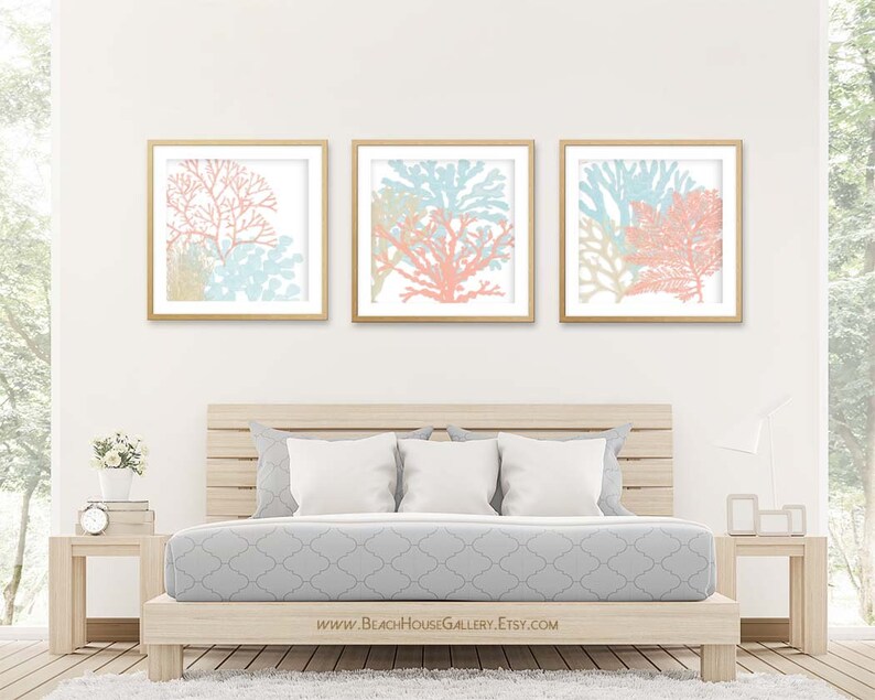 Coastal Decor Peach Mint Wall Art Baby Girl Nursery Decor Etsy