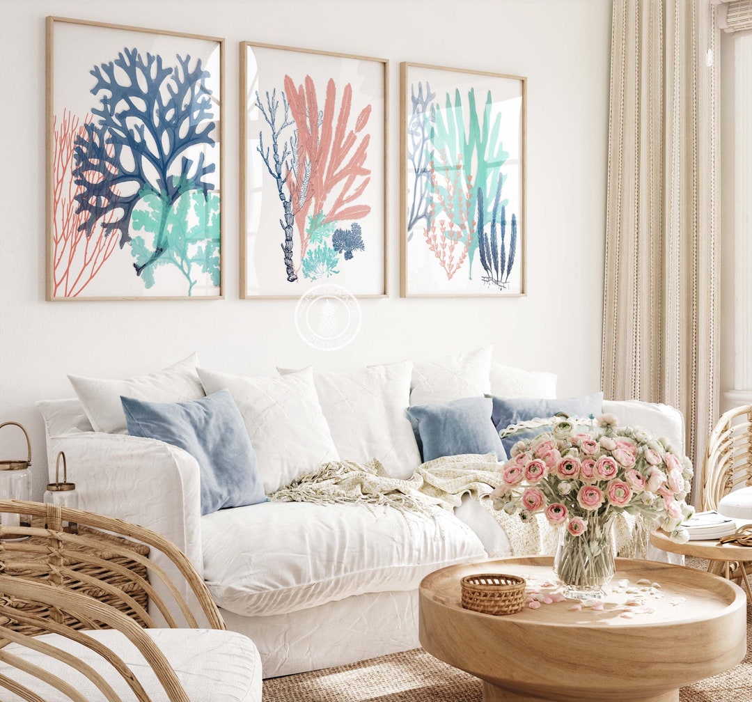 Coral and navy nursery decor online