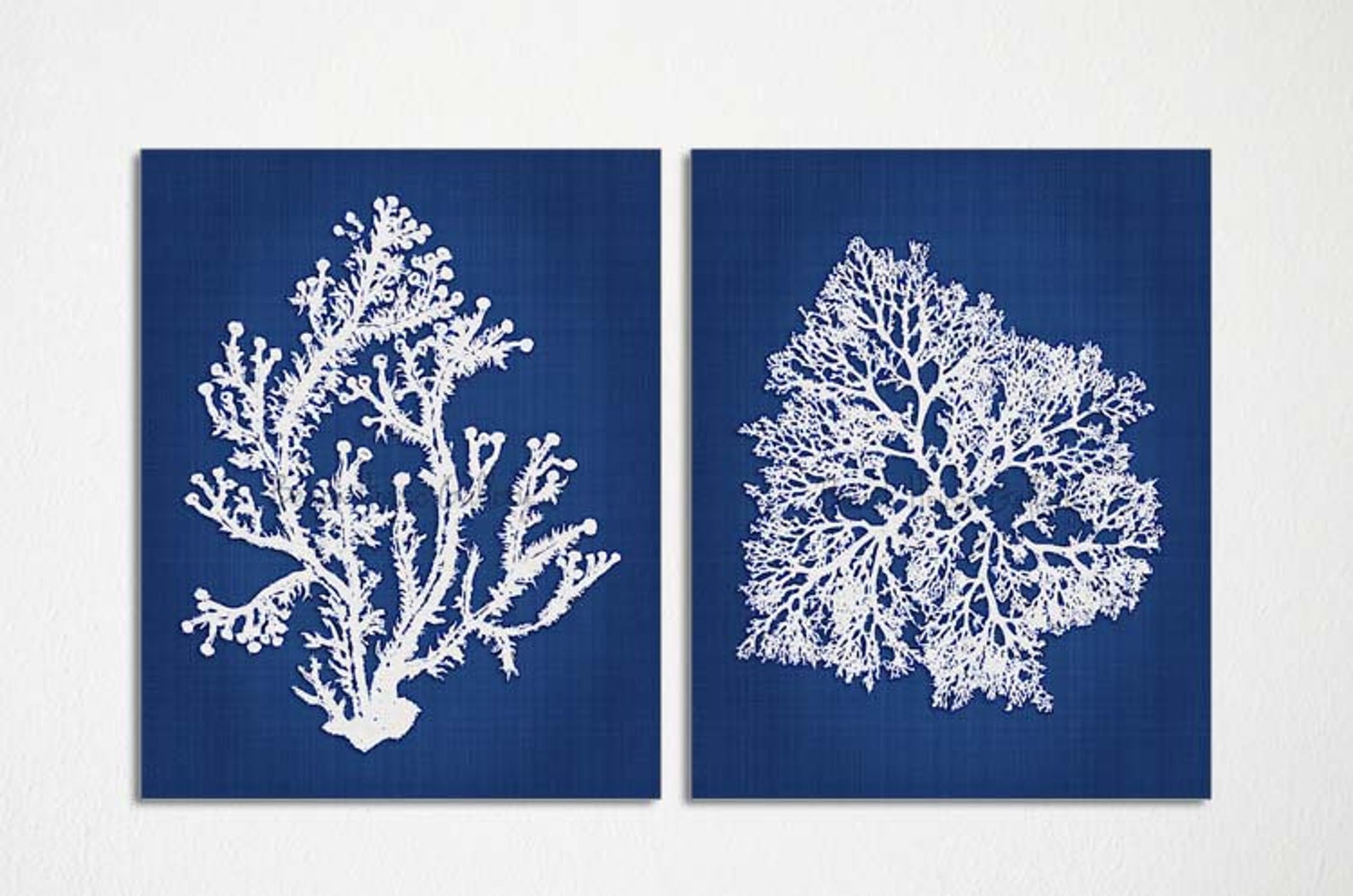 Blue Coral Wall Art Navy Blue Coral Print Navy White Wall Etsy