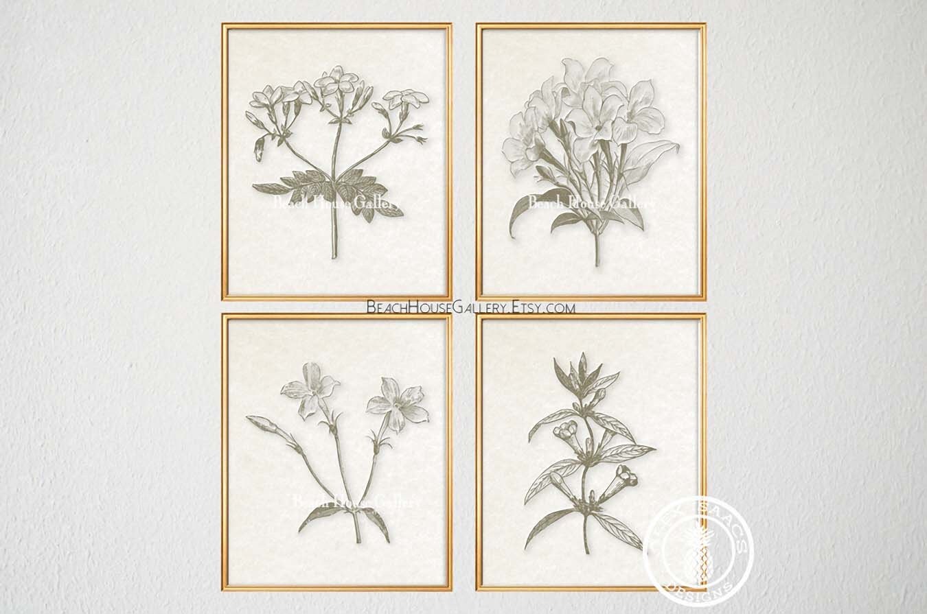 Blue White Botanical Wall Art Set of 4 Prints Blue Botanical Etsy Canada